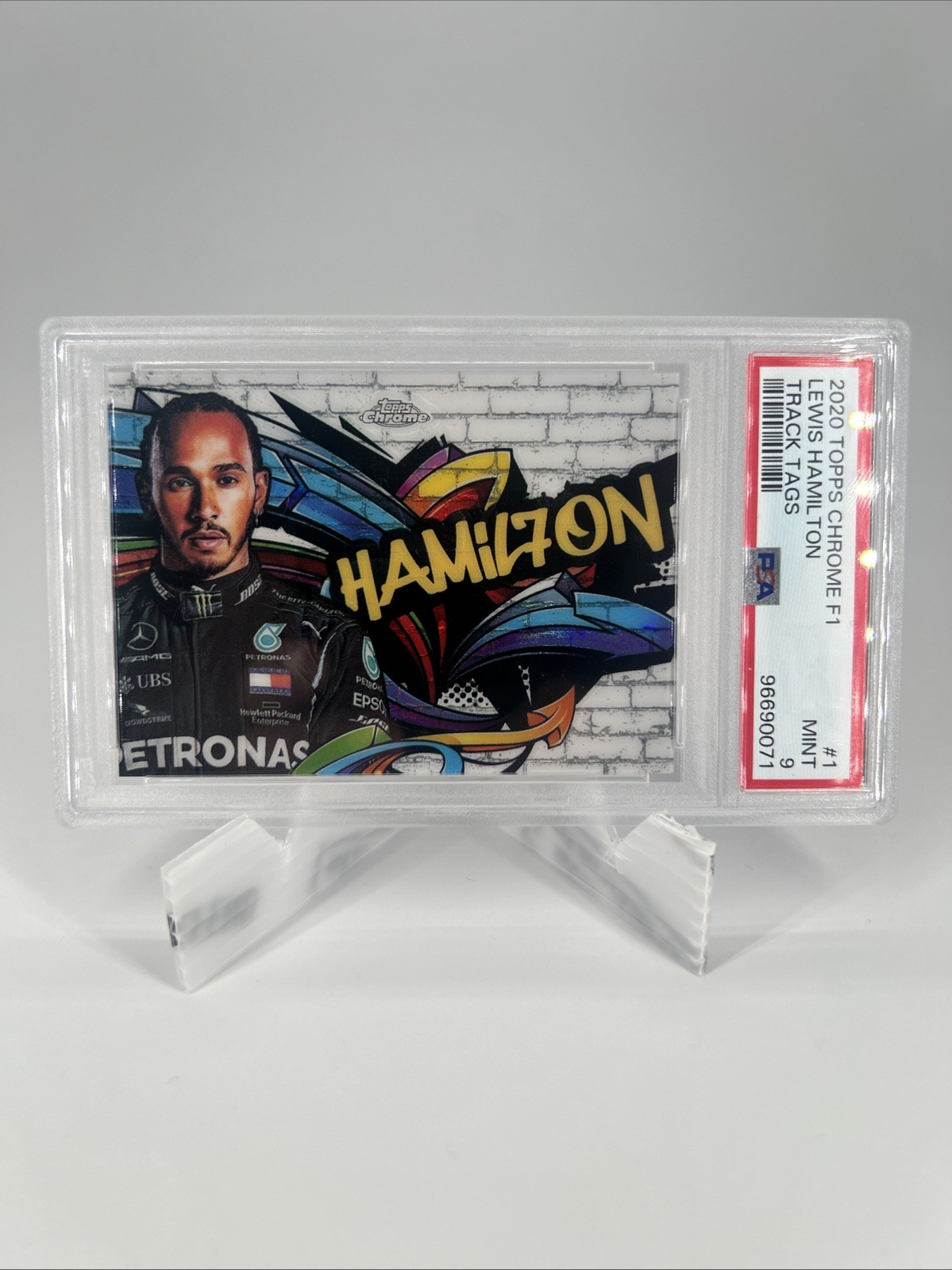 LEWIS HAMILTON 2020 TOPPS CHROME TRACK TAGS #1 PSA 9 MINT F1 RC