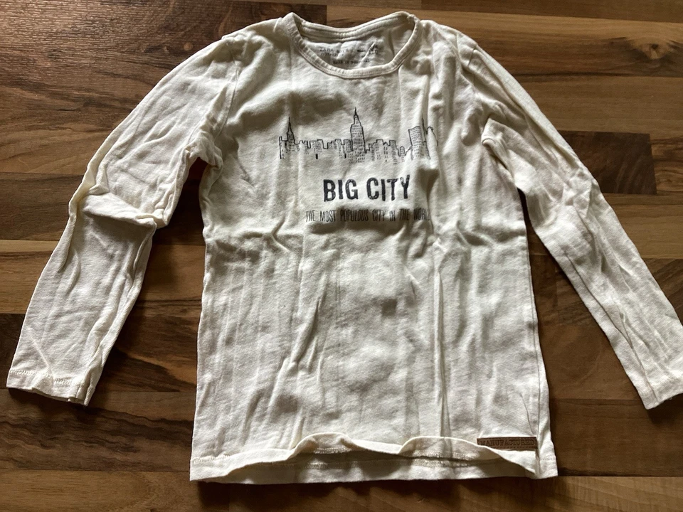 ZARA BOYS Jungen Langarm T-Shirt Weiß Gr. 140 Rundhals BIG CITY Print - Bild 1 von 4