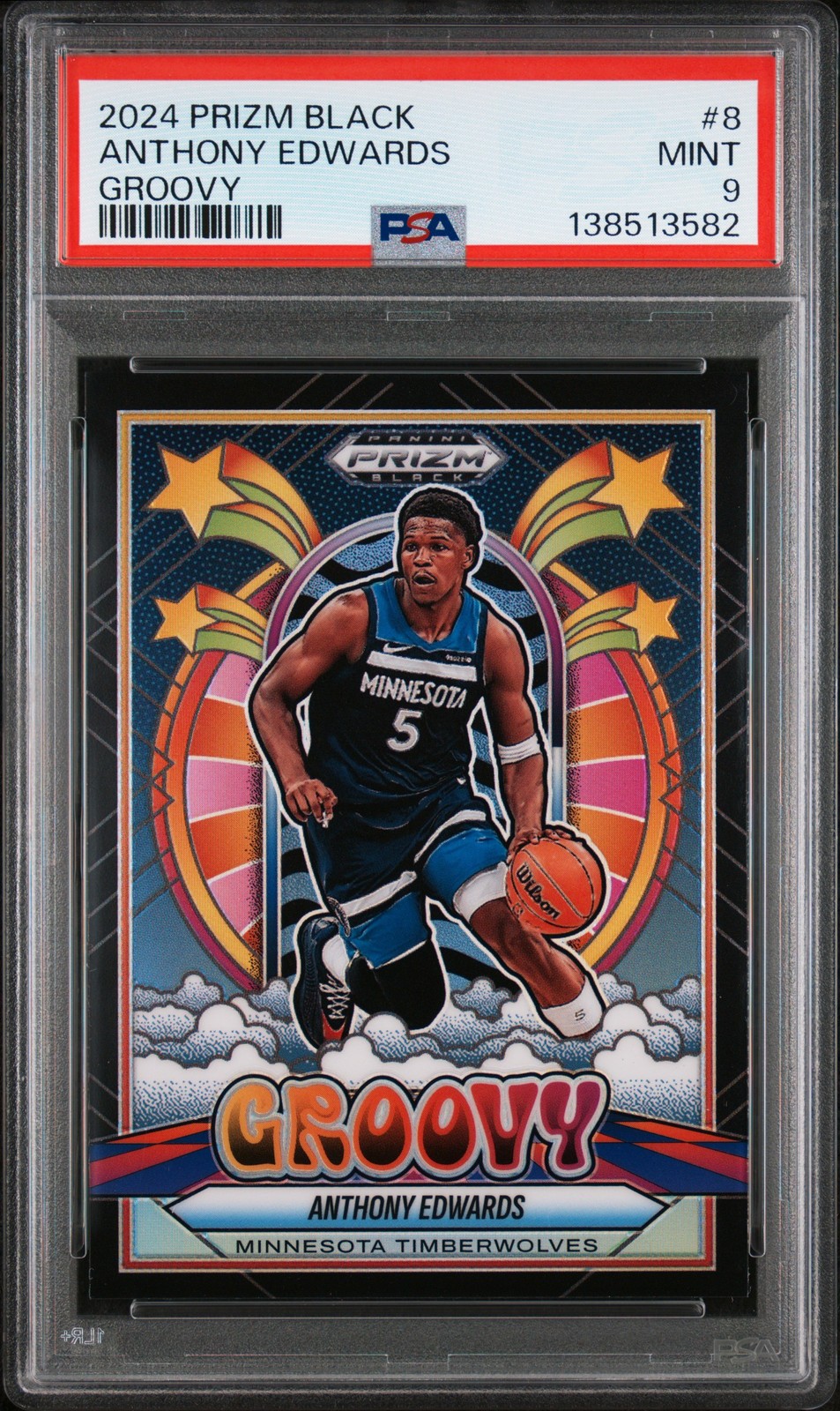 2024 PANINI PRIZM BLACK GROOVY #8 ANTHONY EDWARDS PSA 9