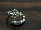 US Seller Vintage Gothic 925 Sterling Silver Cross Fleur-de-Lis Open Ring Rocker
