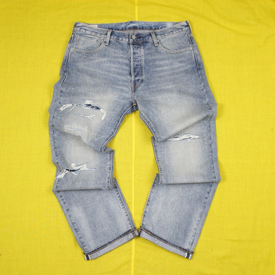 Levi's W36 L32 Men's Original Fit Turquoise Rivet DX Selvedge Jeans Distressed