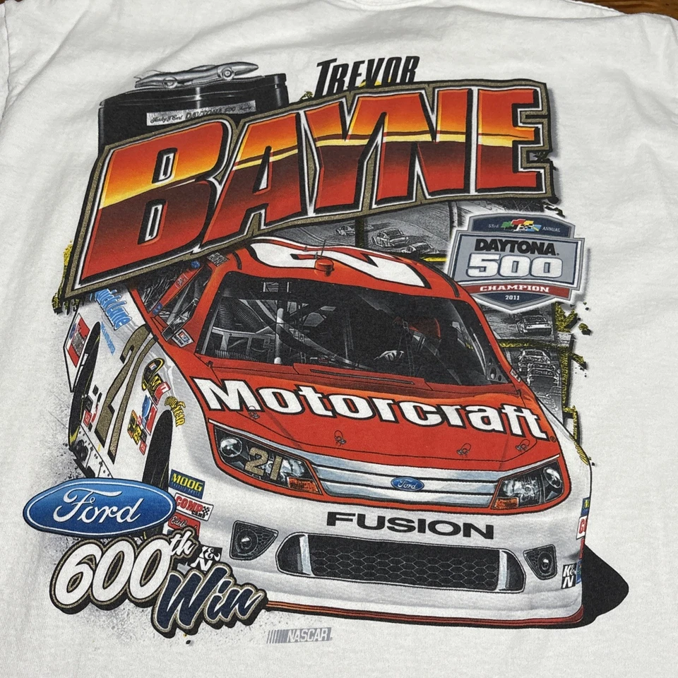Camisa de campeón de carreras NASCAR 2011 Trevor Bayne Daytona 500 XL blanca para hombre Foto 2 de 4
