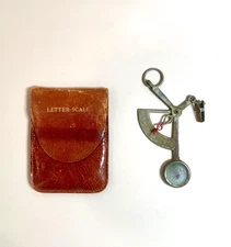 Vintage Metal Portable Clip Letter Scale, 2 oz, Pocket Size Leather Case