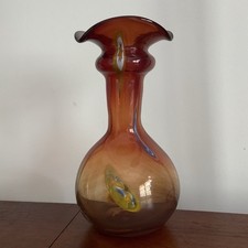 Italian Art Glass Murano Vase Millefiori Optic Dot Amber Bulb Style w STICKER