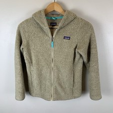 Patagonia Los Gatos Full Zip Hoodie Girls L 12 Taupe Tan Teddy Fleece Jacket