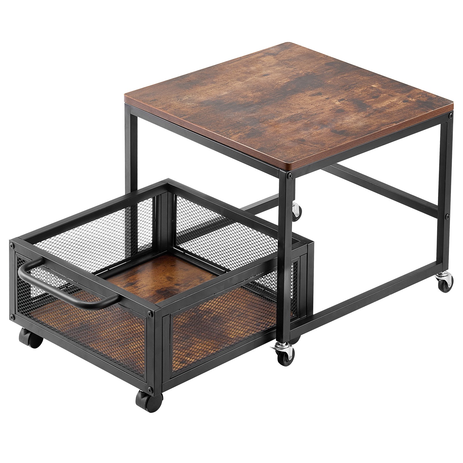 Uimoso Compact Fridge Stand with Storage Shelf & Rolling Wheels in Dark Brown