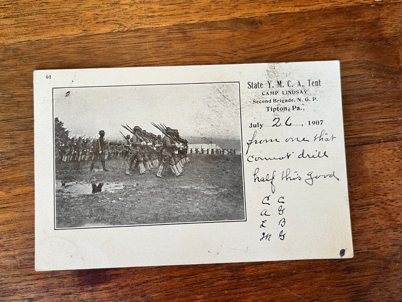 Camp Lindsay Tipton PA Military Drill YMCA Tent Undivided Postcard Posted 1907