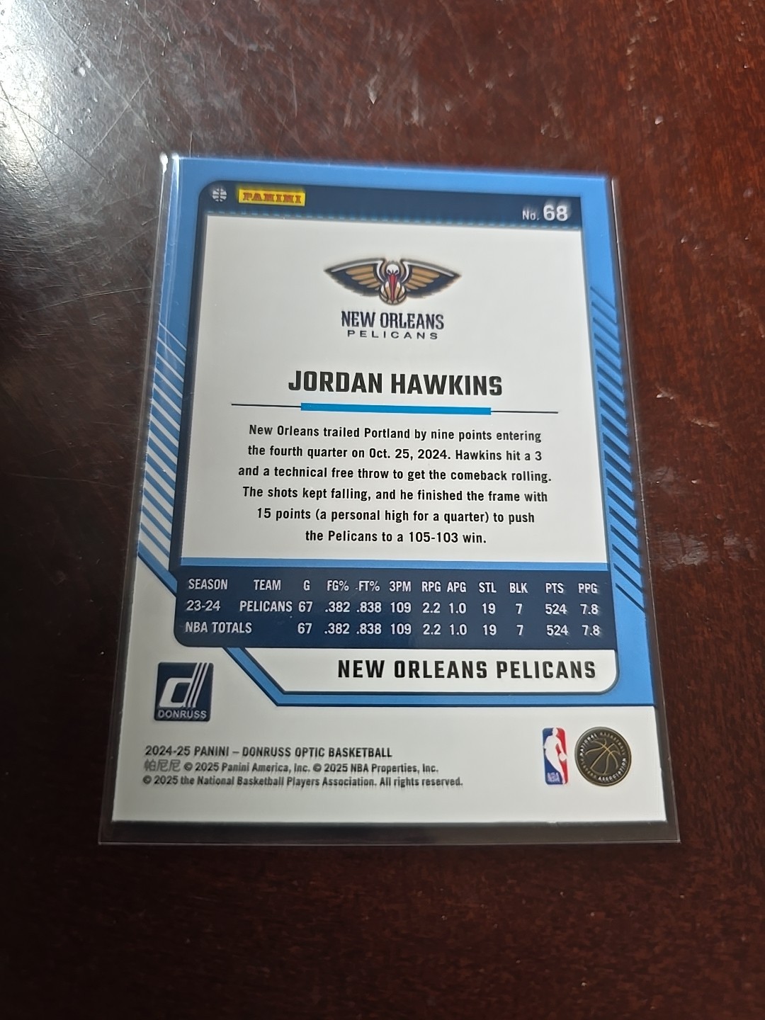 2024-25 Panini Donruss Optic - Jordan Hawkins #68 Holo Prizm thumbnail 2