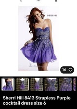 Sherri Hill 8413 Strapless Purple Sequin Cocktail Dress Size 6