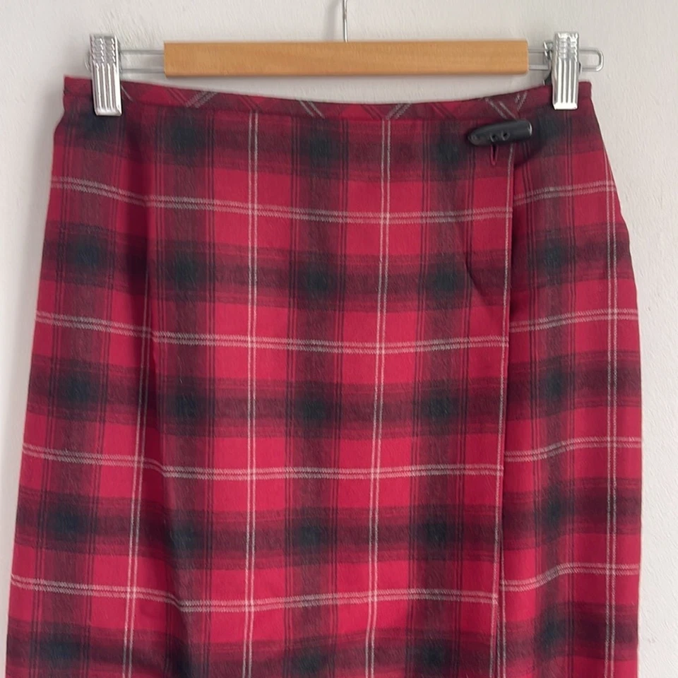 Falda manta midi vintage Liz Claiborne 100 % lana envolvente a cuadros tartán 6P Foto 2 de 4