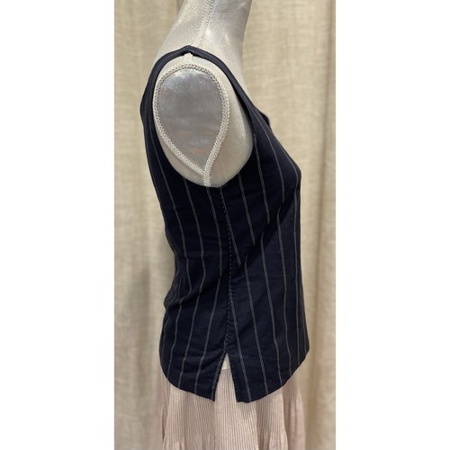 MM Lafleur Tank Top V-Neck Shell Sleeveless Navy Pin-striped 96% Cotton Size S - Picture 4 of 9