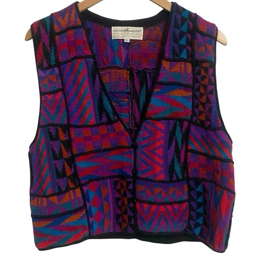 Vintage Peruvian Connection Alpaca Art To Wear Vest Women Size XL Festival retro