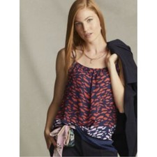 CAbi Navy Spaghetti Strap Tank with Red Pink Abstract Print Style 5548