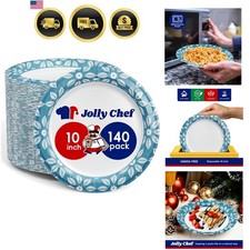 10 inch 140 Pack Disposable Paper Plates Heavy Duty Printed Paper Plates for ...