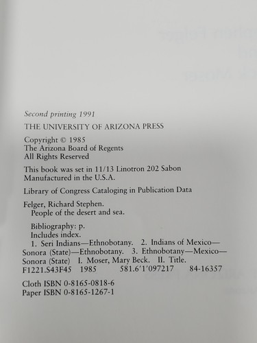 People of the Desert and Sea: Ethnobotany of the Seri Indians (Felger and Moser) - Picture 9 of 10
