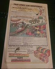 Fruit Stripe Gum Zebra Sweepstakes 1970s Print Ad 7X10 Vintage 