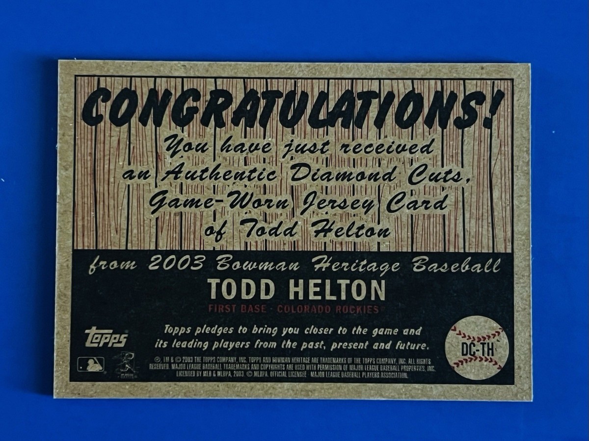 2003 Bowman Heritage Todd Helton Diamond Cuts Game Worn Jersey 