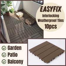 10PCS Garden Composite Interlocking Decking Floor Tiles 30x30cm Patio Deck Brown