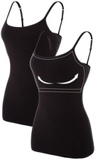 ATTRACO Tank Top for Womens Camisole with Built in Bra Medium, 1 Black/Black