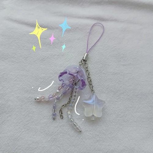 Jellyfish Beaded Phone Charm Purple Pink Key Chain Phone Charm Key Chain