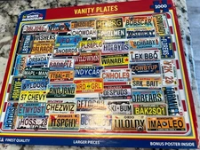 White Mountain 1000 Piece Jigsaw Puzzle VANITY PLATES License USA Open Box