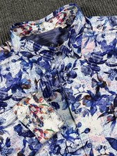 Robert Graham Shirt Mens 2XLT Floral Stretch Flip Cuff Long Sleeve Button Blue