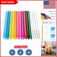 Reusable Wide Straws for Bubble Tea, Milkshakes - 12 Colors  4 Brushes Included