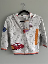 EUC Disney 100 Pixar Boys 7 Small Hooded Zip Up Sweatshirt Cars Monsters Dory