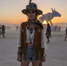 Vintage Brown Suede Fringe Vest Western Cowboy Boho Festival Leather Size L