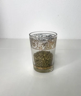 Teelichtglas Windlicht Kerzenständer glänzende Kieselsteinen Tischdeko Glas Gold - Bild 1 von 4