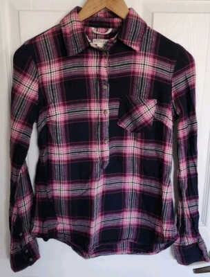 Merona Junior Women's Flannel Shirt XS Purple Pink Plaid Collared Button  Pocket | eBay