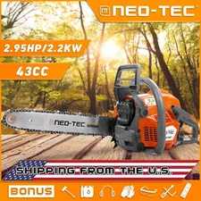 43cc Gas Powered Chainsaw with 16'' Guide Bar Saw Chain 2-Stroke Engine Cut Wood