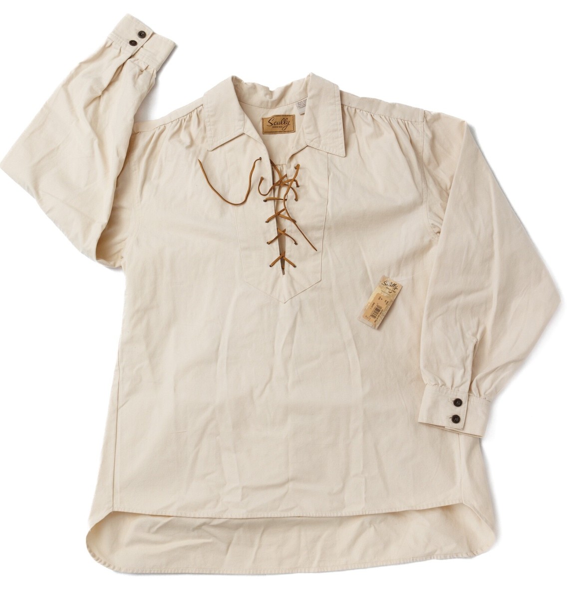Scully Mens Shirt M Rangewear Leather Lace Up Placket Poplin