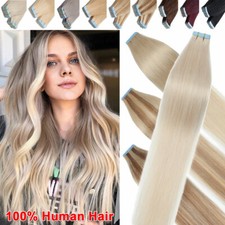 80PCS Thick Tape In Remy 100% Real Human Hair Extension Full Head Skin Weft Glue