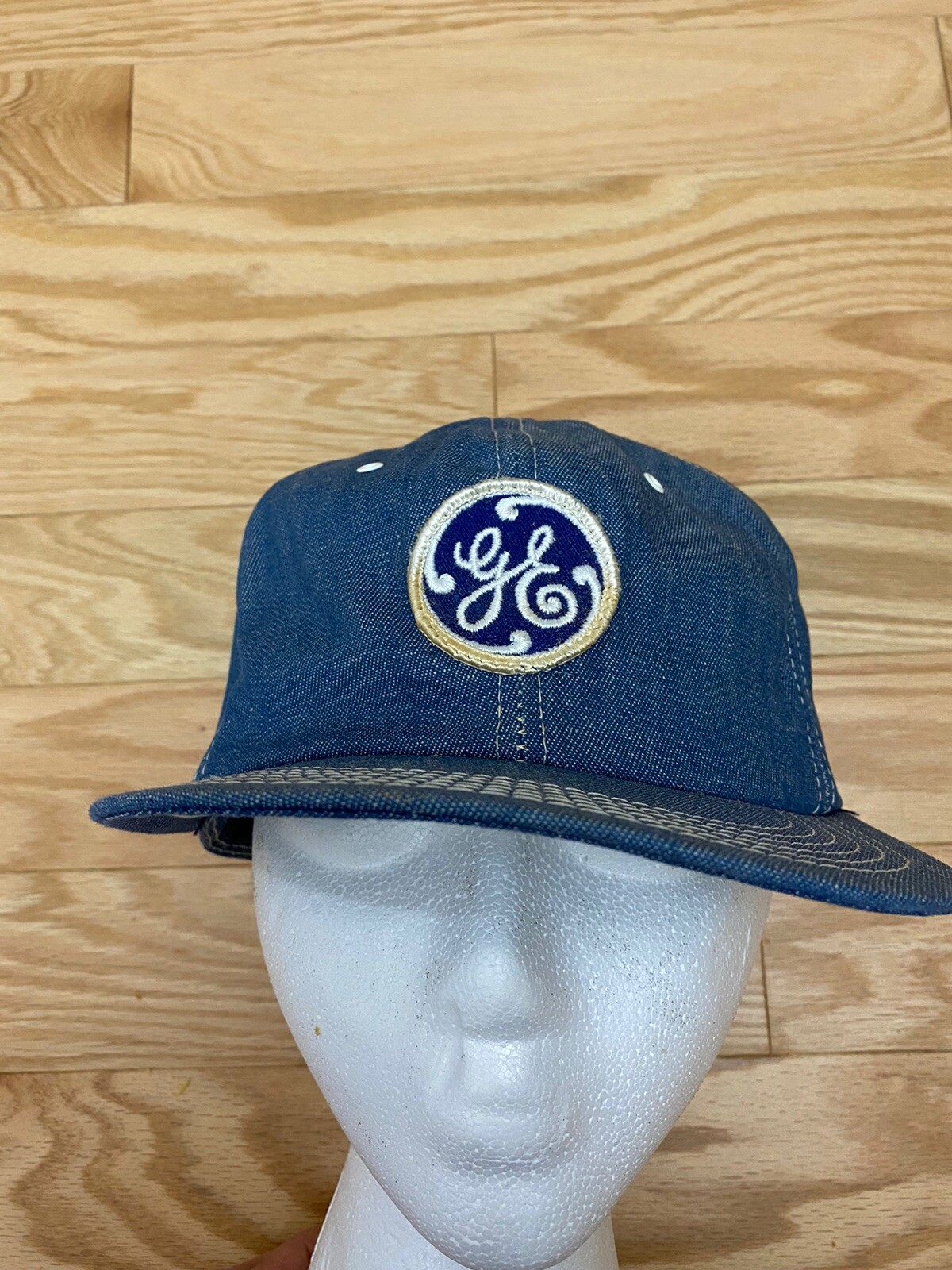 RARE Denim VTG K Products Brand Trucker Hat GE General Electric Patch Snapback