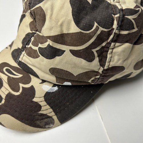 Vintage Duck Camo Frogskin Camouflage Hat Hunting Brown Beige Insulated Army - Picture 3 of 6