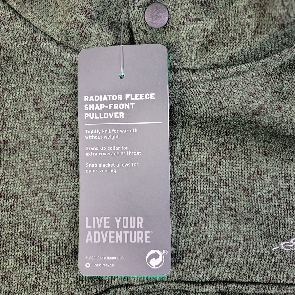 Eddie Bauer Men’s Radiator Fleece Mock Pullover Snap Green Size XL, NWT