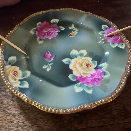 Antique Nippon Plates Set of 3 Hand Painted Roses Green 6.25 Inch Floral Japan - Picture 10 of 11