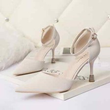 Decolte scarpe donna beige cinturino comodo 8 cm eleganti pelle sintetica 9121