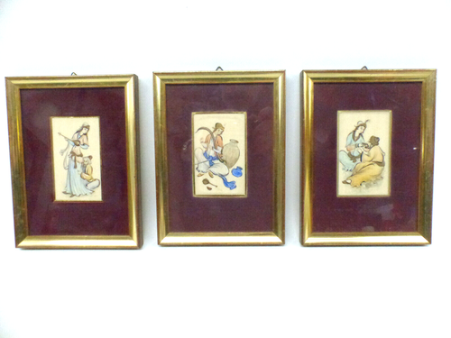 3 paires de peintures miniatures persanes originales