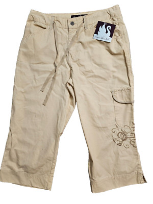 Gloria Vanderbilt Womens 8 Yellow Embroidered Lightweight Cotton Capris Pants