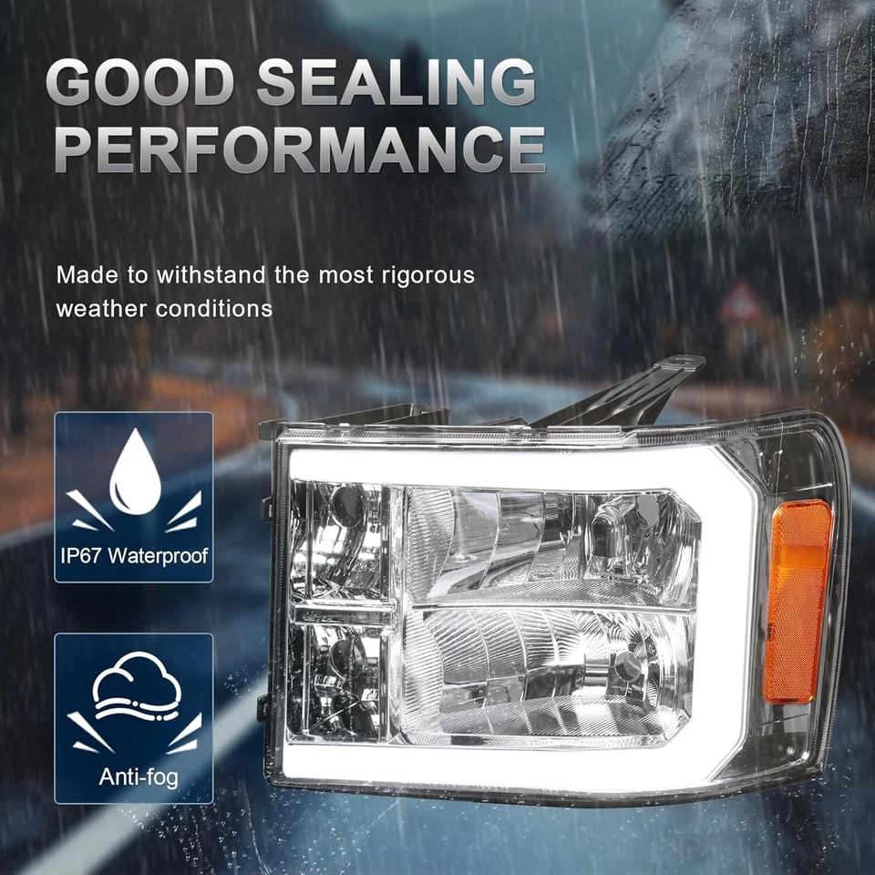 适用于 2007 - 2014 年 GMC Sierra 1500 2500HD 3500HD 车头灯 LED DRL 灯对 L+R — 第 2/4 张图片