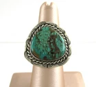 .925 Sterling Silver Turquoise Ring Signed Vintage Navajo Statement size 5.75