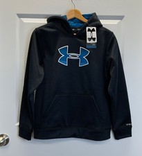 NWT Boys Black Under Armour Storm Cold Gear Logo Hooded Hoodie Sweatshirt, LARGE