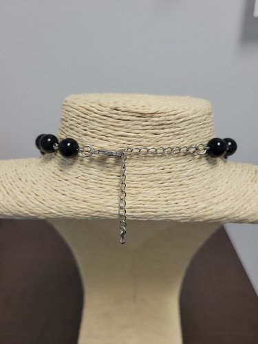 Estate Double Strand Bead Necklace Lucite Faceted Silver Tone Black Blue Silver - Picture 6 of 6
