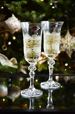 Champagne Flute Crystal Glass set of 6 Wine glass 5oz Hand Cut Bohemia Czech 