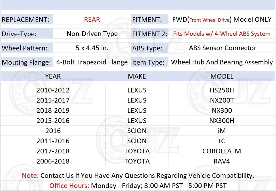 [REAR(Qty.1)] 512372 Wheel Hub Assembly For 2015-2016 Lexus NX300h SUV FWD-Model Foto 2 de 4
