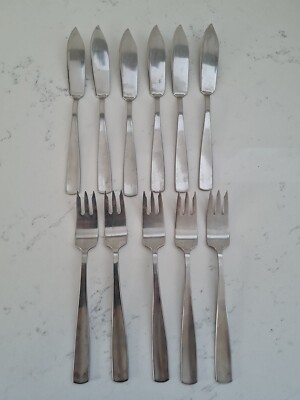 11 x GENSE Schweden FACETTE Fischmesser Gabeln Esser Vintage Edelstahl 50er