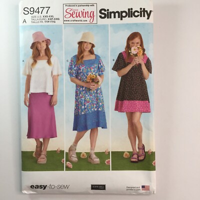 Simplicity 9477 Kleid Oberteil Tunika mit eckigem Ausschnitt locker Damen neu ungeschnittenes Muster