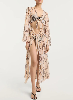 NWT - Cinq à Sept 'Talita' Abstract Tie-Knot Cover-Up Midi-Dress, Multi - Large